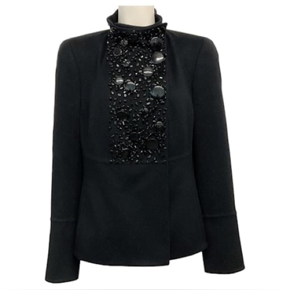 Akris Womans Black Wool Blend Melissa Jacket With Stones Super Soft Size US 14